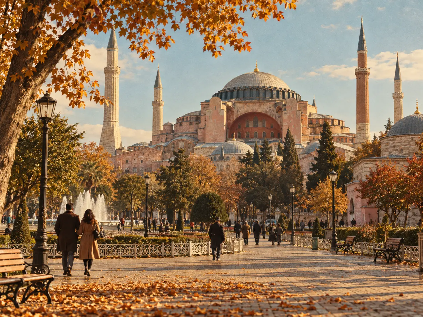 Ayasofya çevresi için hazırlanmış sonbahar illüstrasyonu